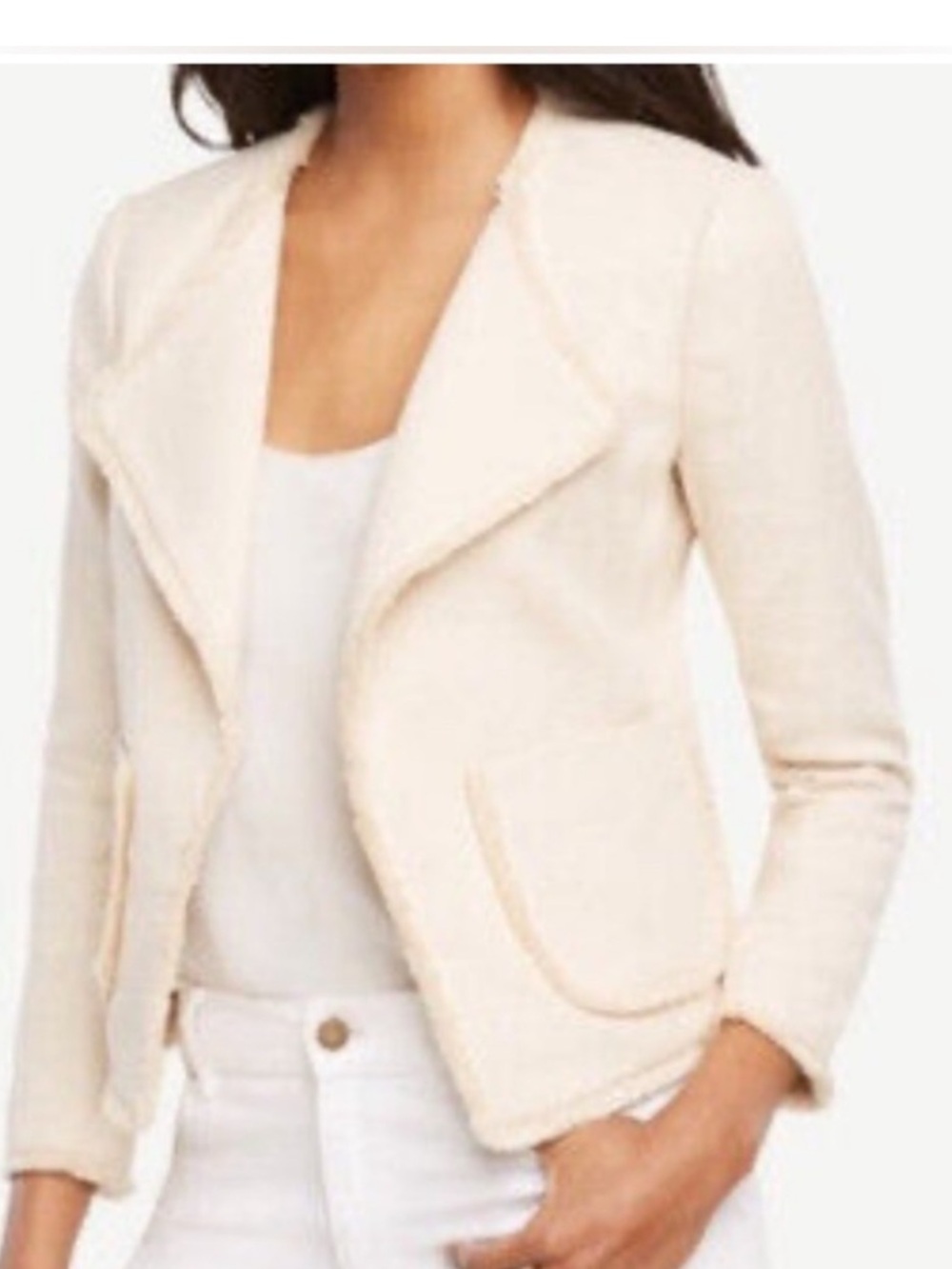 Ann Taylor Factory Cream Bouclé Open-Front Blazer